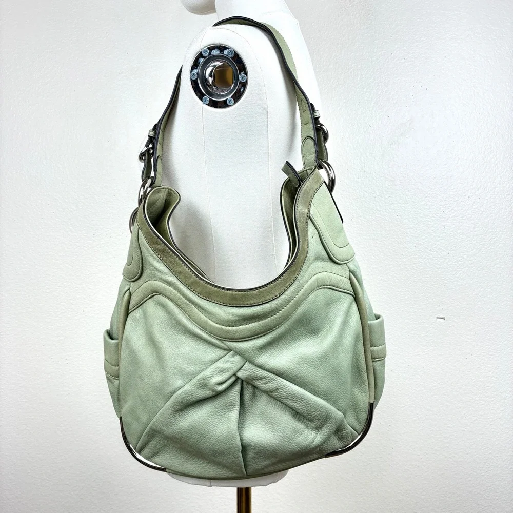 B. Makowsky Shoulder Bag Oversized Genuine Leather Mint Green Slouchy Boho Hobo